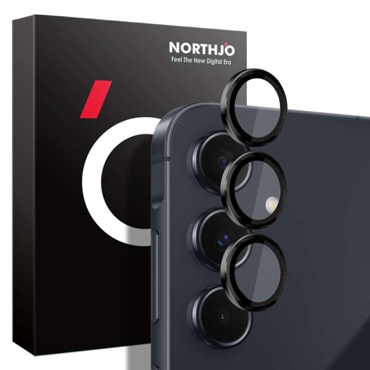 For Samsung Galaxy A55 5G NORTHJO Camera LensCD Vein Metal Ring Tempered Glass Film(Black)
