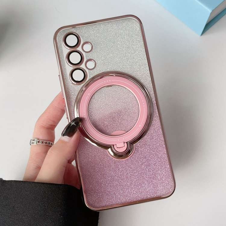 For Samsung Galaxy A52 4G/5G Rotation MagSafe Holder Gradient Glitter TPU Phone Case(Pink)