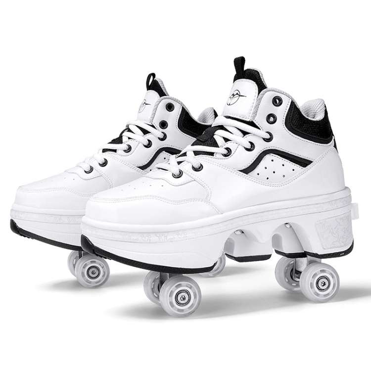 DF06 Walking Shoes Four-wheel Retractable Roller Skates, Size:35(White)