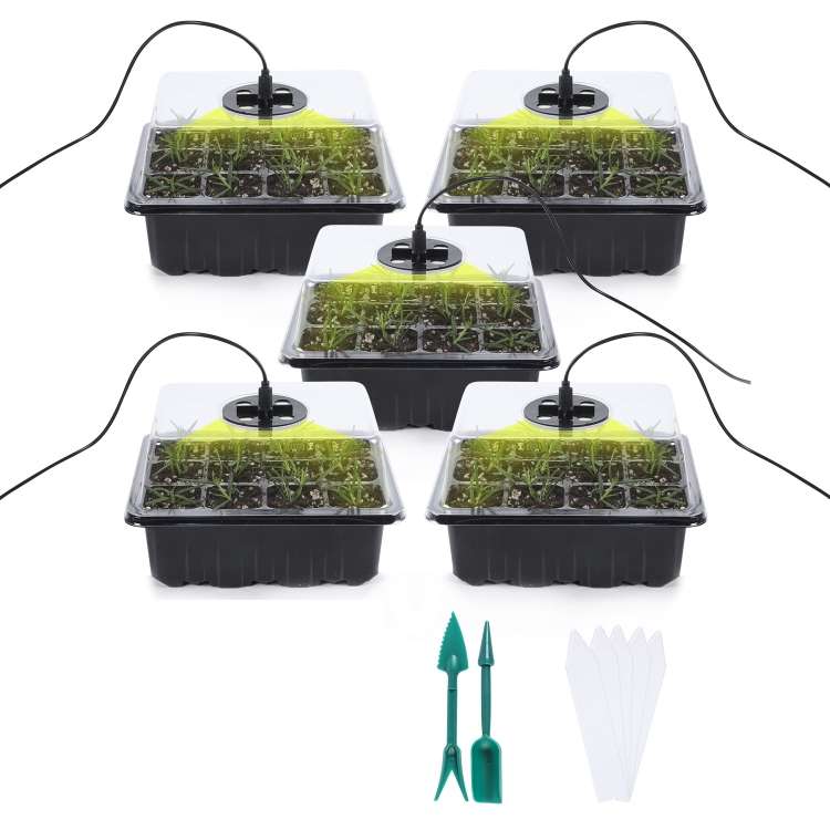 5 Set Plant Seed Starter Trays Kit,Seedling Tray Starter With Grow Light(Black)