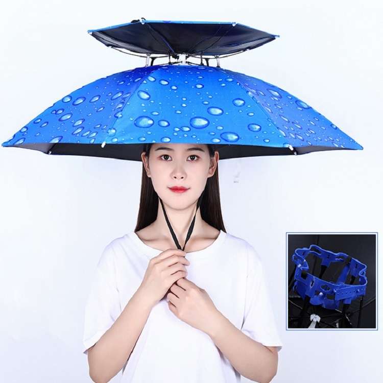 Double-layer Fishing Umbrella Hat Outdoor Sunscreen And Rainproof Folding Umbrella Hat, Color: 80 Bl