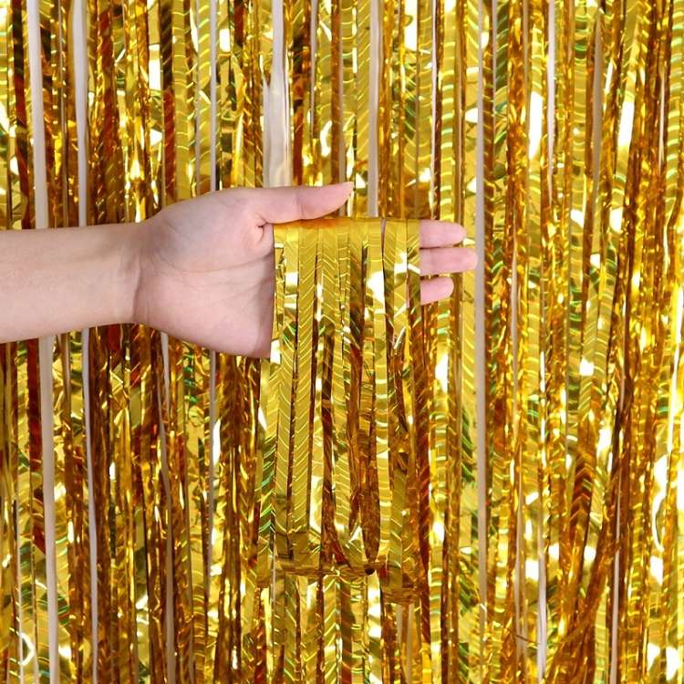2 PCS Laser Rain Curtain Birthday Party Background Wall Decoration, Color: 1M Gold