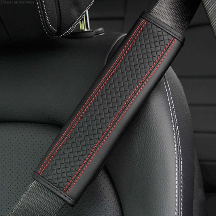 Fiber Leather Embossed Car Seat Belt Shoulder Cover Protector 6.5X23cm(Black Red)
