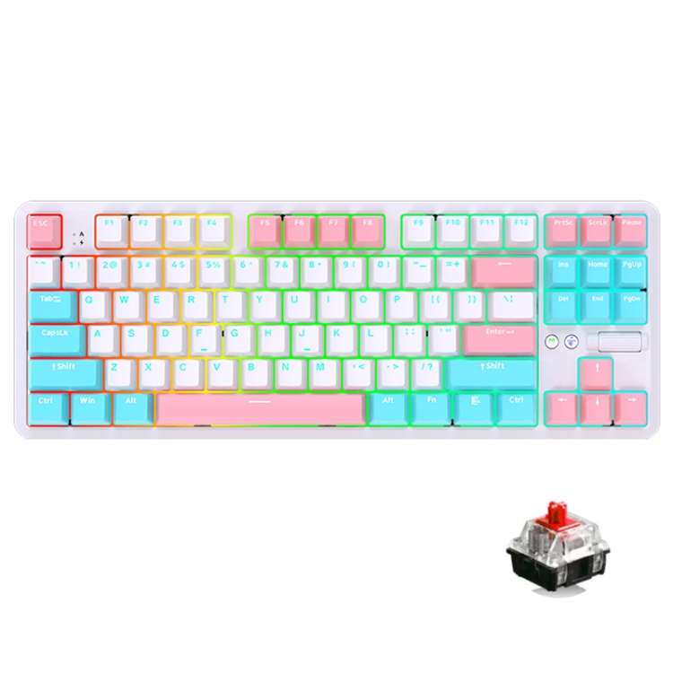 Ajazz K870T Pro 87 Keys Three Mode Wireless/Bluetooth/Wired Pluggable RGB Mechanical Keyboard Red Sh