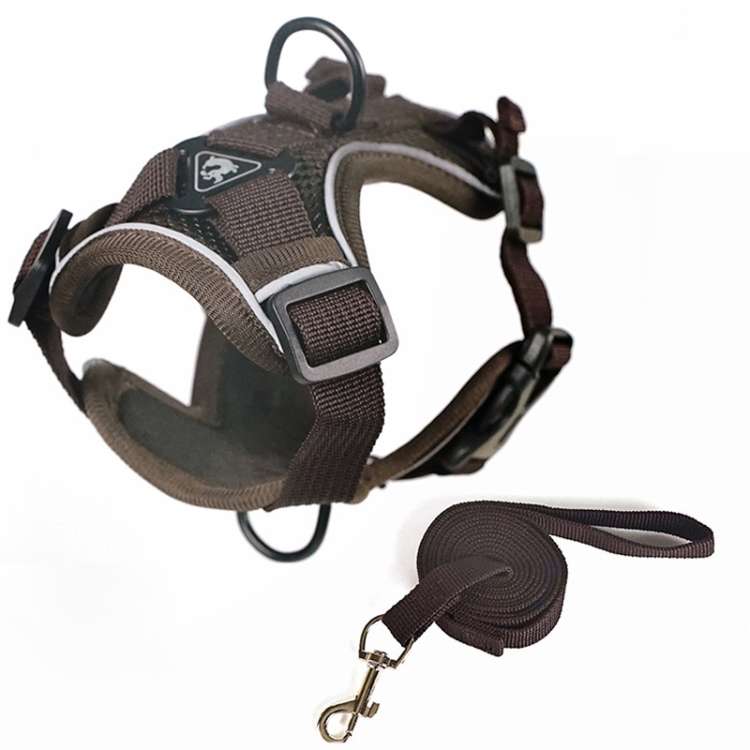 Pet Vest Harness + Traction Rope Set Reflective Breathable Dog Cat Harness, Size: XL(Coffee)