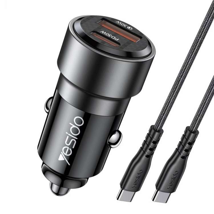 Yesido Y55 With Double Type-C/USB-C Port Line Car Charger QC3.0+PD30W Type-C/USB-C+USB Dual Port Qui