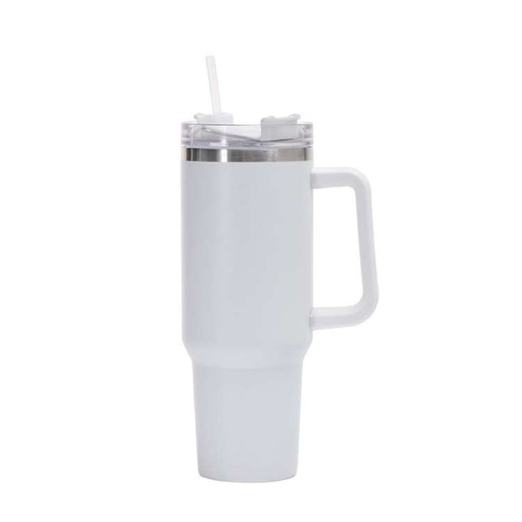 40oz Car Cup Double-Layer Vacuum Cup With Straw Handle Stainless Steel Thermos Cup(Gen1 White)
