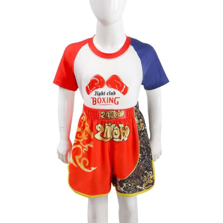ZhuoAo Boxing Costumes Kids Sparring Fighting Shorts Muay Thai Free Fighting Tights Set, Style: Hot