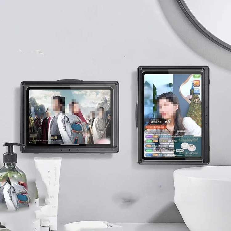 Waterproof Shower Tablet Holder Case Bathroom Kitchen Wall Mount Storage Box For IPad(Black)