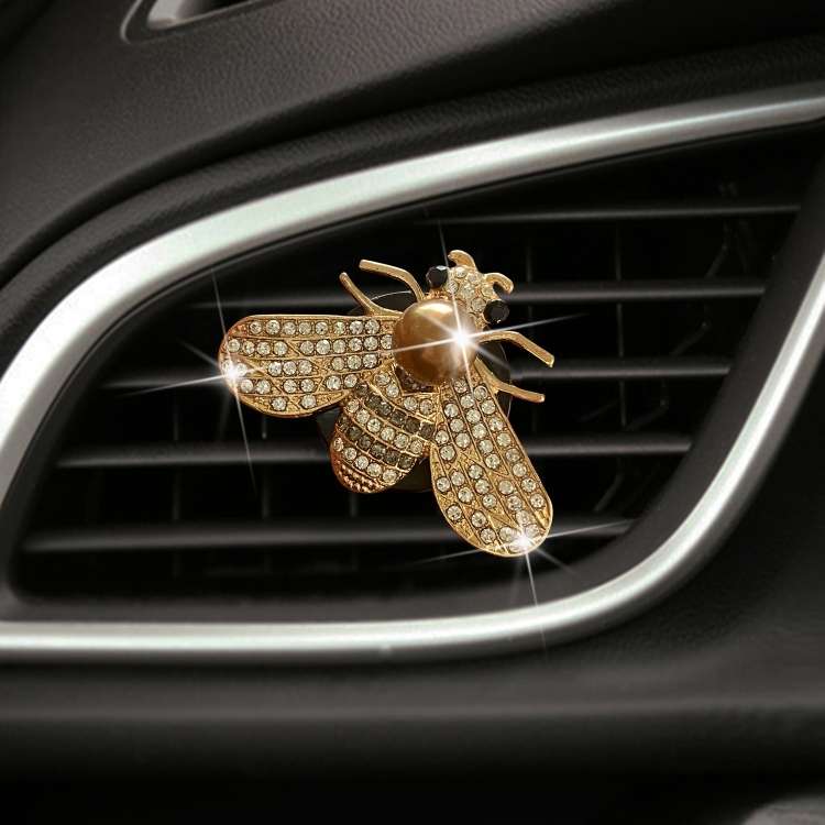 Pearl-encrusted Little Bee Car Air Conditioner Air Outlet Decoration Aromatherapy Clip, Color: 1