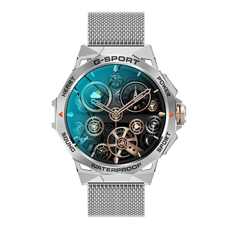 K62 1.43 Inch Waterproof Bluetooth Call Weather Music Smart Sports Watch, Color: Silver Steel
