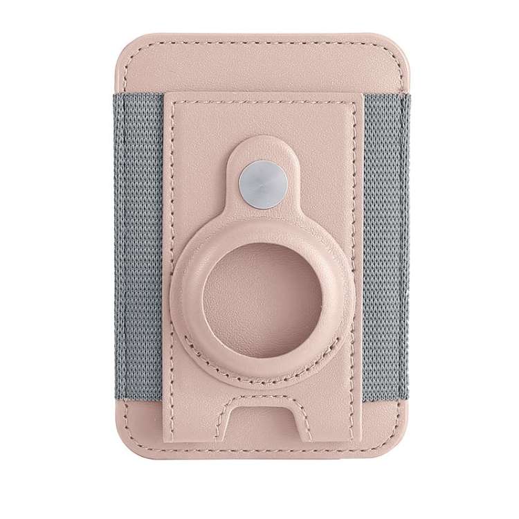 For AirTag Tracker Magnetic Leather Card Holder Wallet ID Case(Pink)