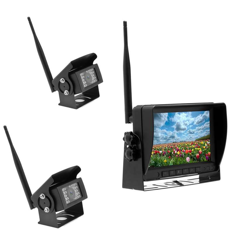 K0232 7 inch 140 Degrees Wide Angle HD Car Rear View Backup Dual Cameras Rearview Monitor Split Scre