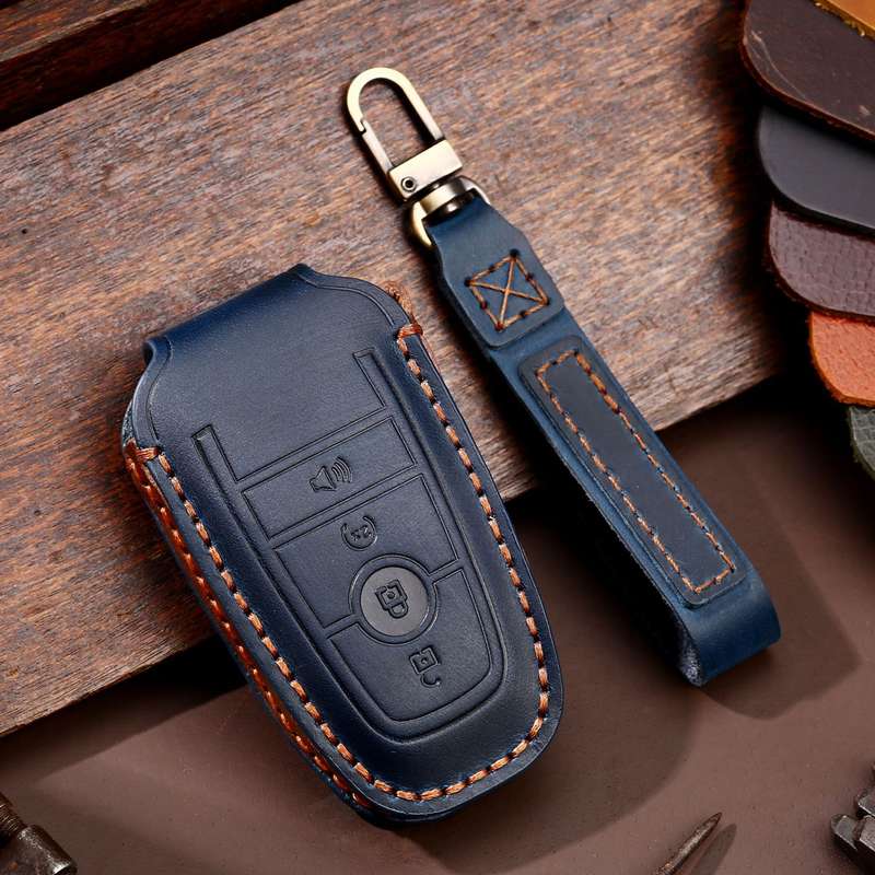 For Ford F-150 4-button C072 Car Key Leather Protective Case (Black)