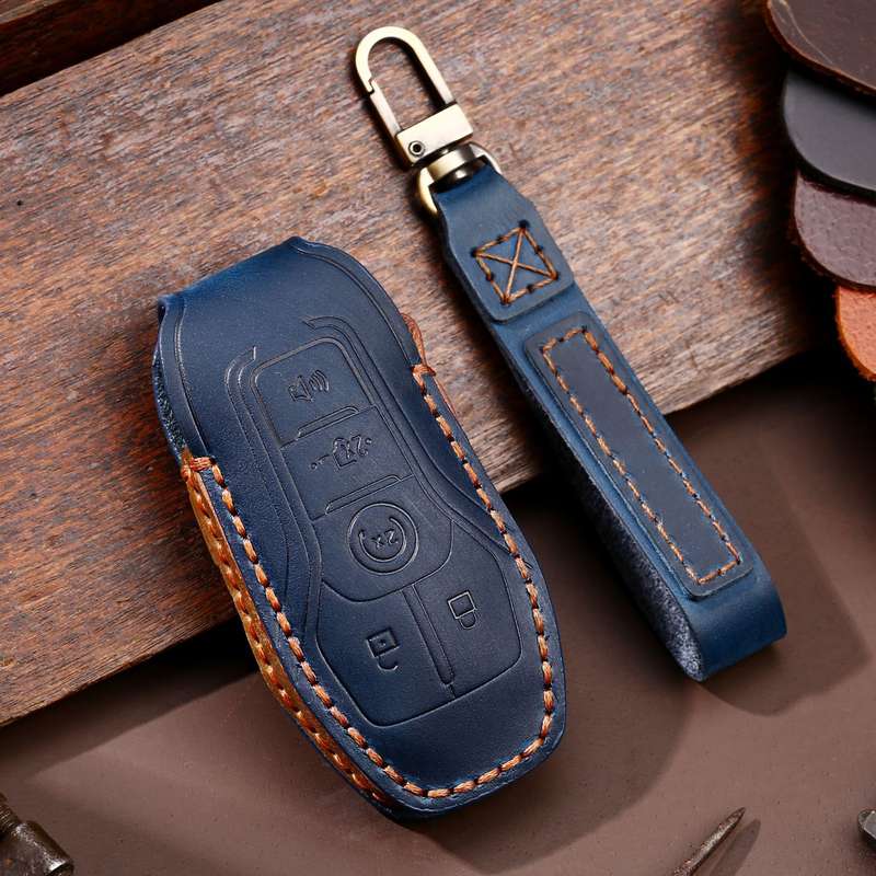 For Ford F-150 3-button C074 Car Key Leather Protective Case (Black)
