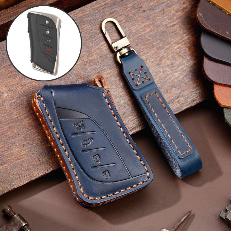 For Lexus 4-button Hallmo Car Cowhide Leather Key Protective Cover Key Case(Blue)