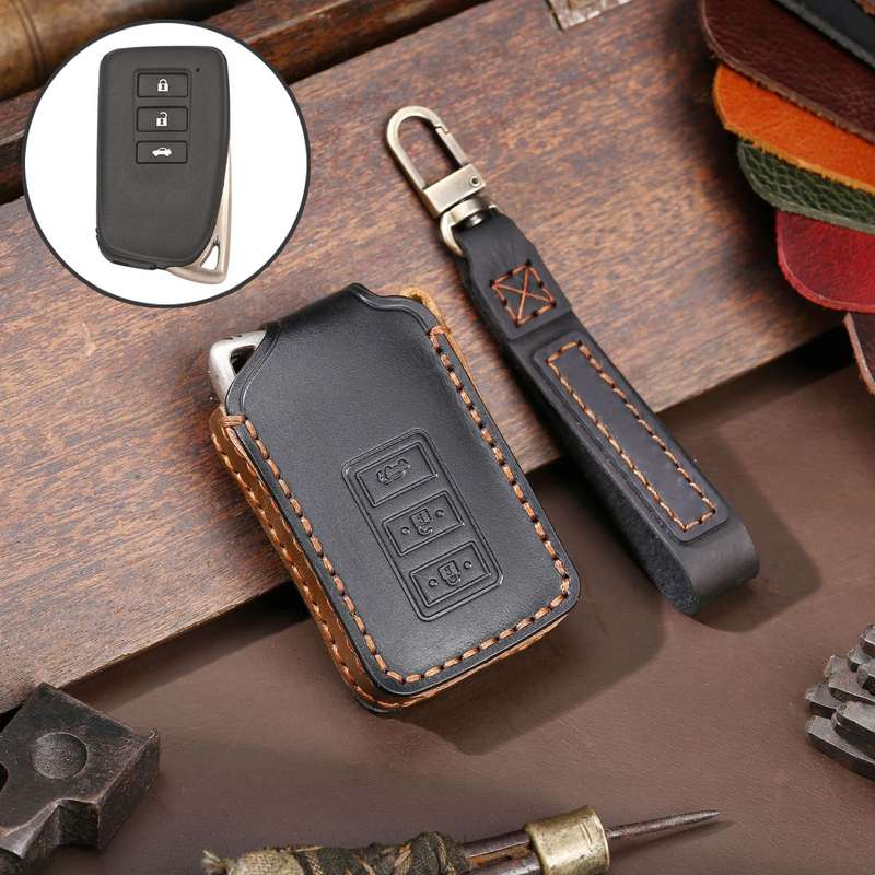 For Lexus 3-button Hallmo Car Cowhide Leather Key Protective Cover Key Case(Black)