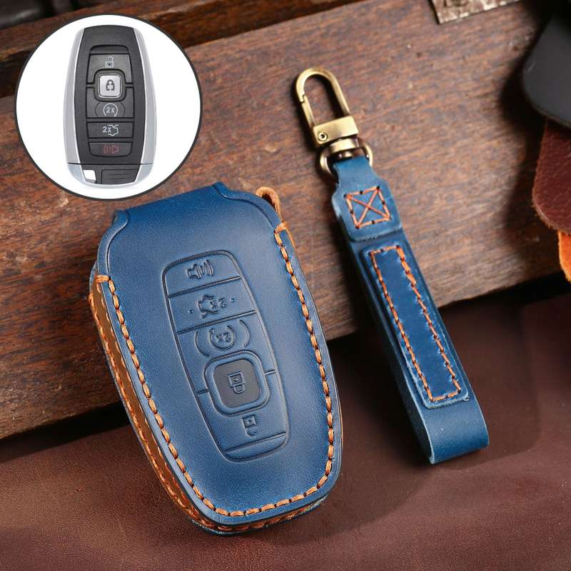 For Lincoln Hallmo Car Cowhide Leather Key Protective Cover Key Case(Black)