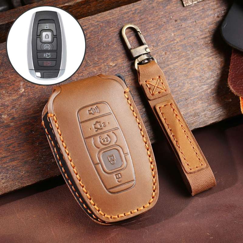 For Lincoln Hallmo Car Cowhide Leather Key Protective Cover Key Case(Black)