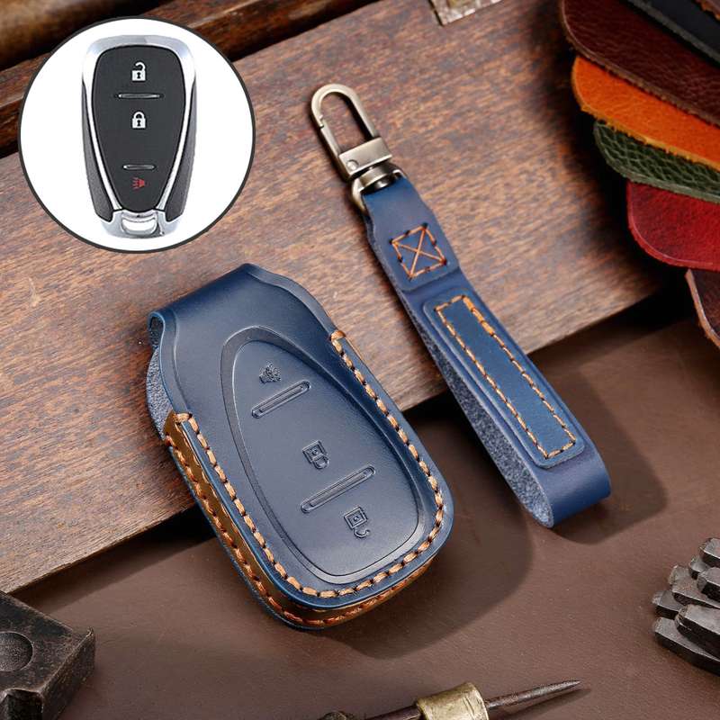 For Chevrolet 3-button Hallmo Car Cowhide Leather Key Protective Cover Key Case(Black)