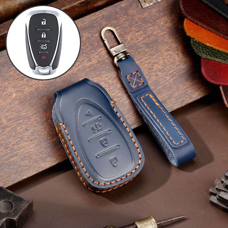For Chevrolet 4-button Hallmo Car Cowhide Leather Key Protective Cover Key Case(Black)