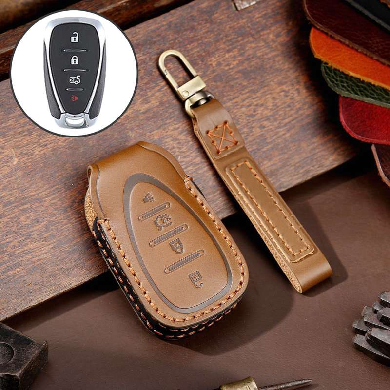For Chevrolet 4-button Hallmo Car Cowhide Leather Key Protective Cover Key Case(Black)