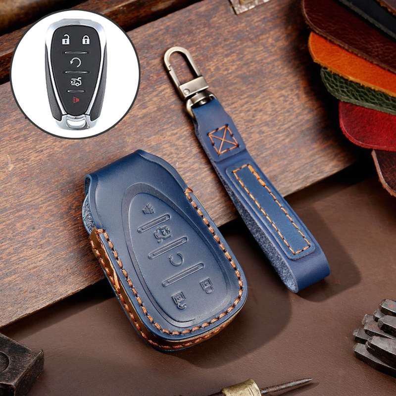 For Chevrolet 5-button Hallmo Car Cowhide Leather Key Protective Cover Key Case(Black)
