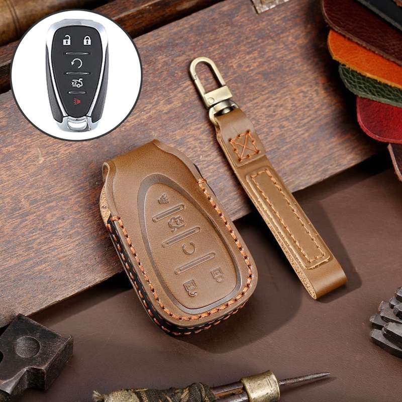For Chevrolet 5-button Hallmo Car Cowhide Leather Key Protective Cover Key Case(Black)