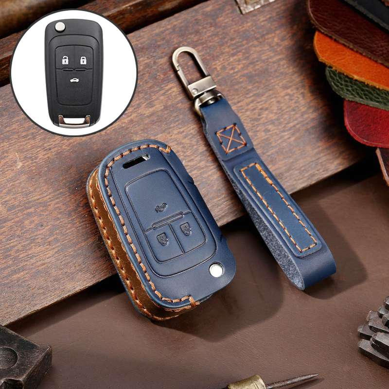 For Chevrolet Folding Hallmo Car Cowhide Leather Key Protective Cover Key Case(Black)
