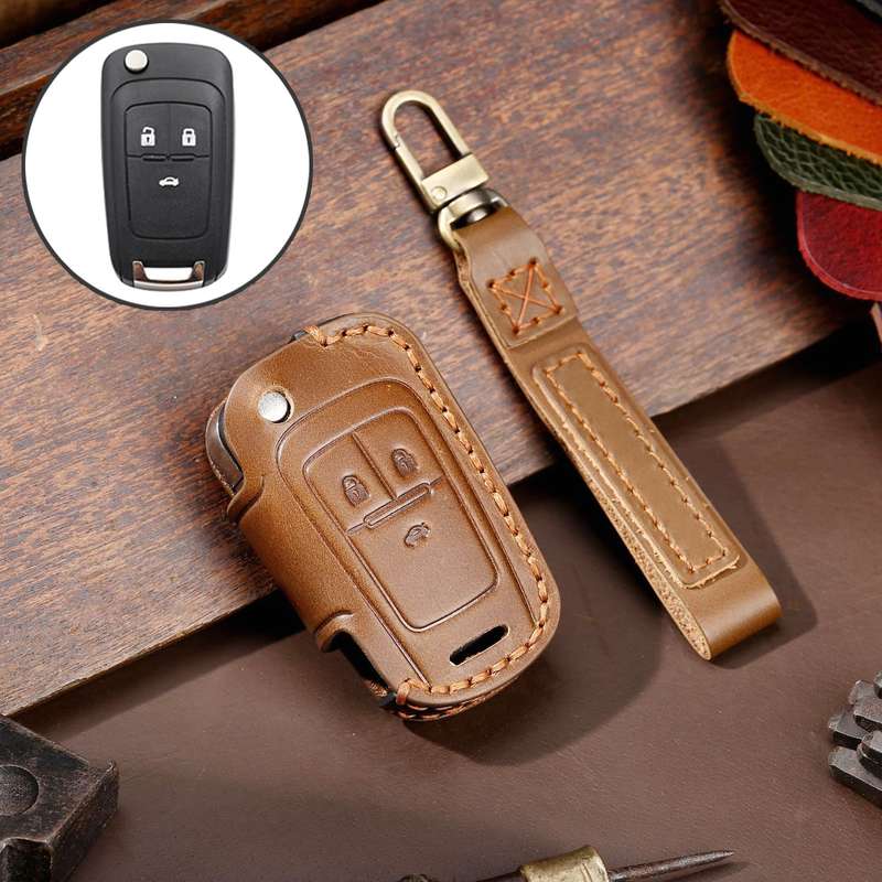 For Chevrolet Folding Hallmo Car Cowhide Leather Key Protective Cover Key Case(Black)