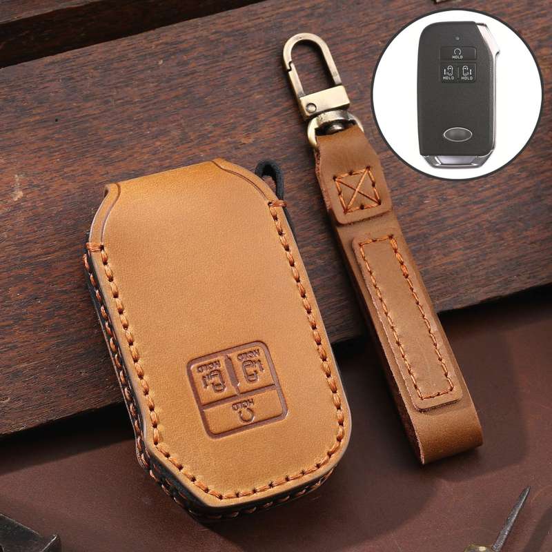 For KIA Carnival EX / SX Hallmo Car Cowhide Leather Key Protective Cover Key Case(Black)