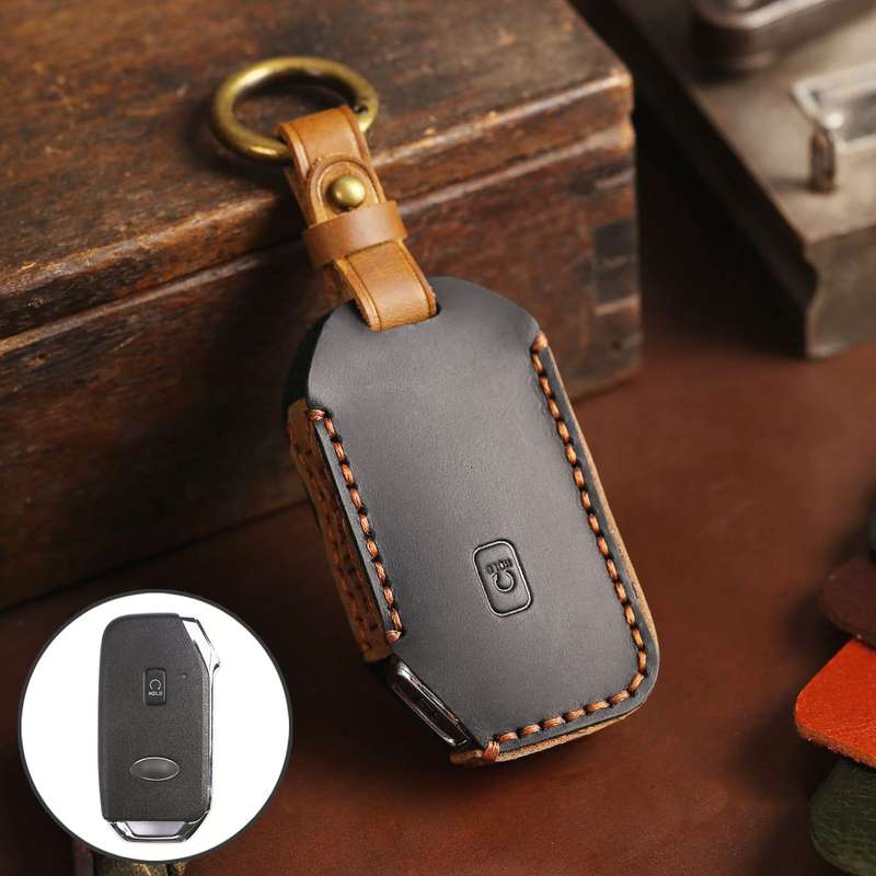 For Kia Sorento Hallmo Car Cowhide Leather Key Protective Cover Key Case(Black)