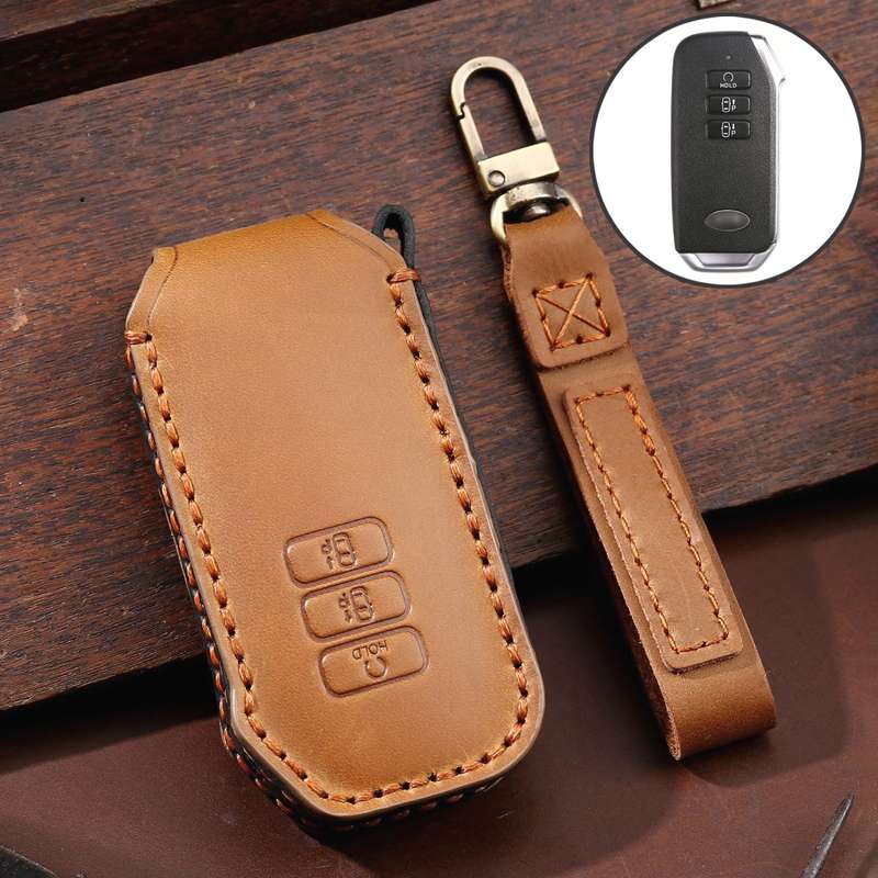 For Kia 3-button Hallmo Car Cowhide Leather Key Protective Cover Key Case(Black)