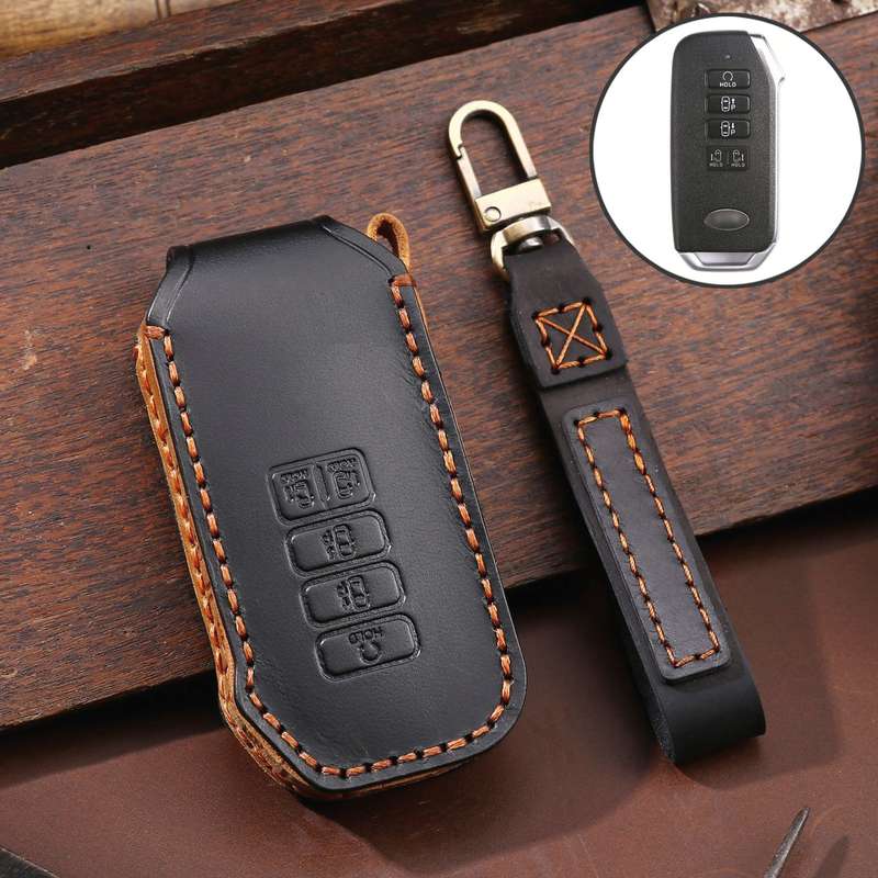 For Kia 5-button Hallmo Car Cowhide Leather Key Protective Cover Key Case(Black)