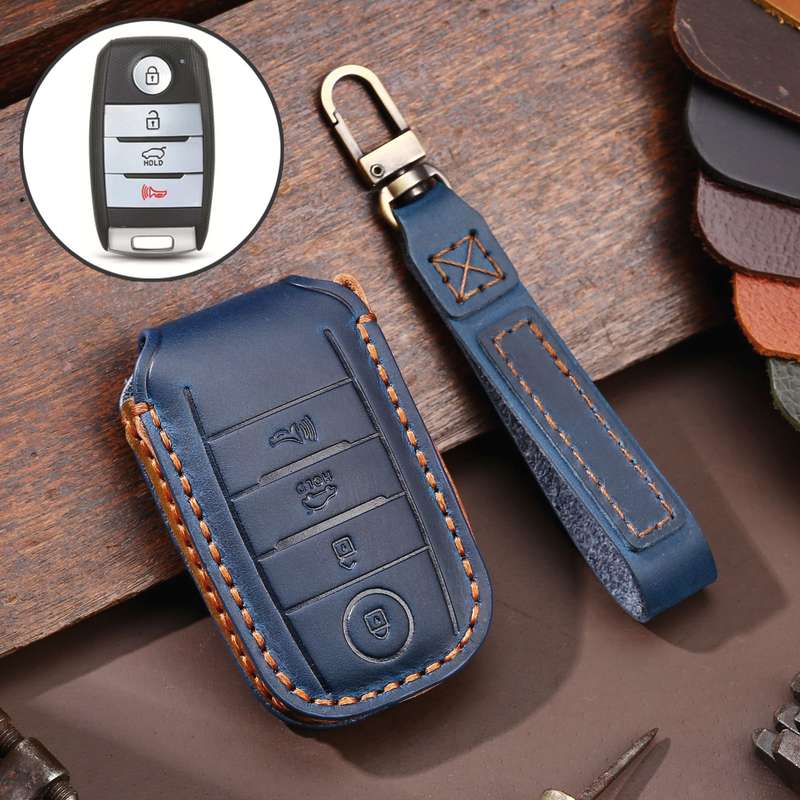 For Kia C133 4-button Hallmo Car Cowhide Leather Key Protective Cover Key Case(Black)
