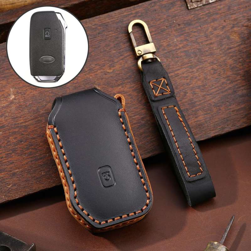 For Kia Sorento / Seltos 2021 / K5 Hallmo Car Cowhide Leather Key Protective Cover Key Case(Black)
