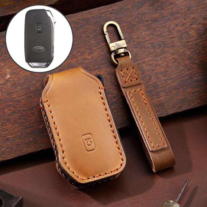 For Kia Sorento / Seltos 2021 / K5 Hallmo Car Cowhide Leather Key Protective Cover Key Case(Black)
