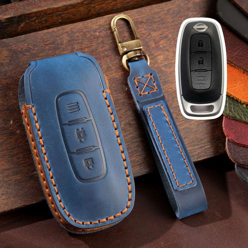 For Nissan Teana / Ariya 2-button Hallmo Car Cowhide Leather Key Protective Cover Key Case(Black)