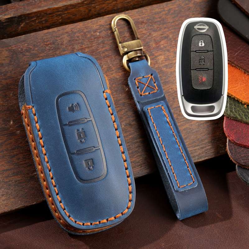 For Nissan Teana / Ariya 3-button Horn Hallmo Car Cowhide Leather Key Protective Cover Key Case(Blac