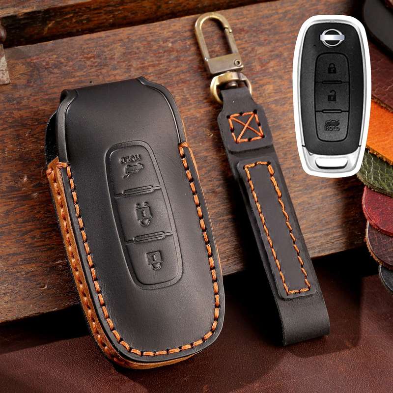 For Nissan Teana / Ariya 3-button Tail Box Hallmo Car Cowhide Leather Key Protective Cover Key Case(