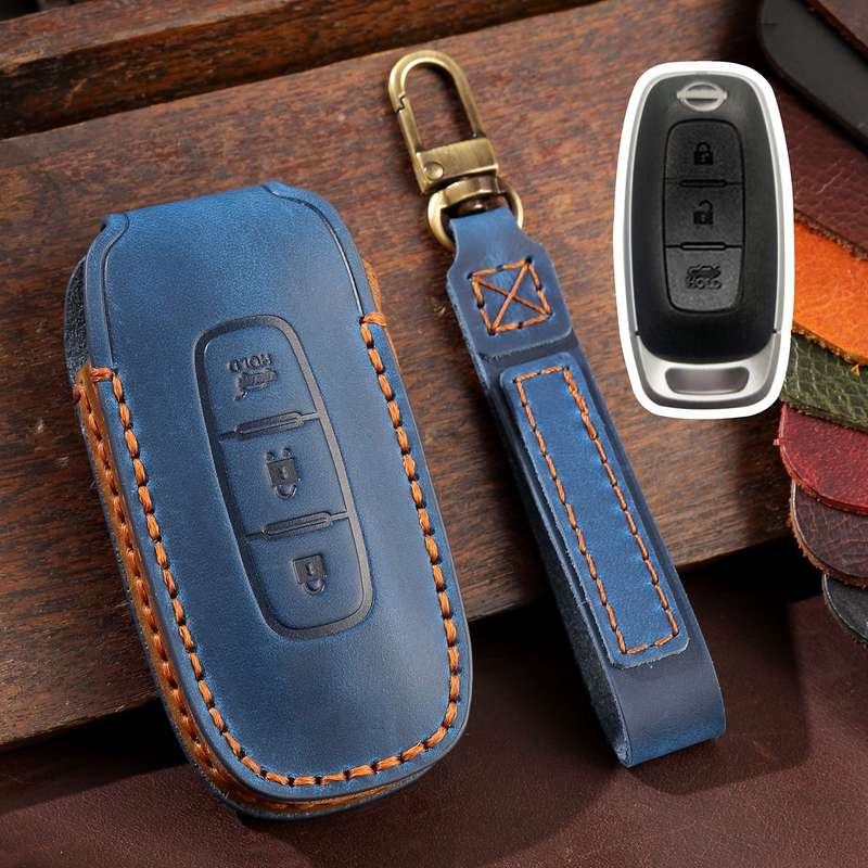 For Nissan Teana / Ariya 3-button Tail Box Hallmo Car Cowhide Leather Key Protective Cover Key Case(