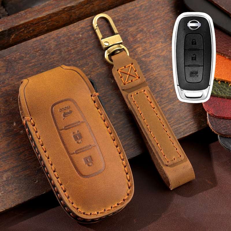 For Nissan Teana / Ariya 3-button Tail Box Hallmo Car Cowhide Leather Key Protective Cover Key Case(