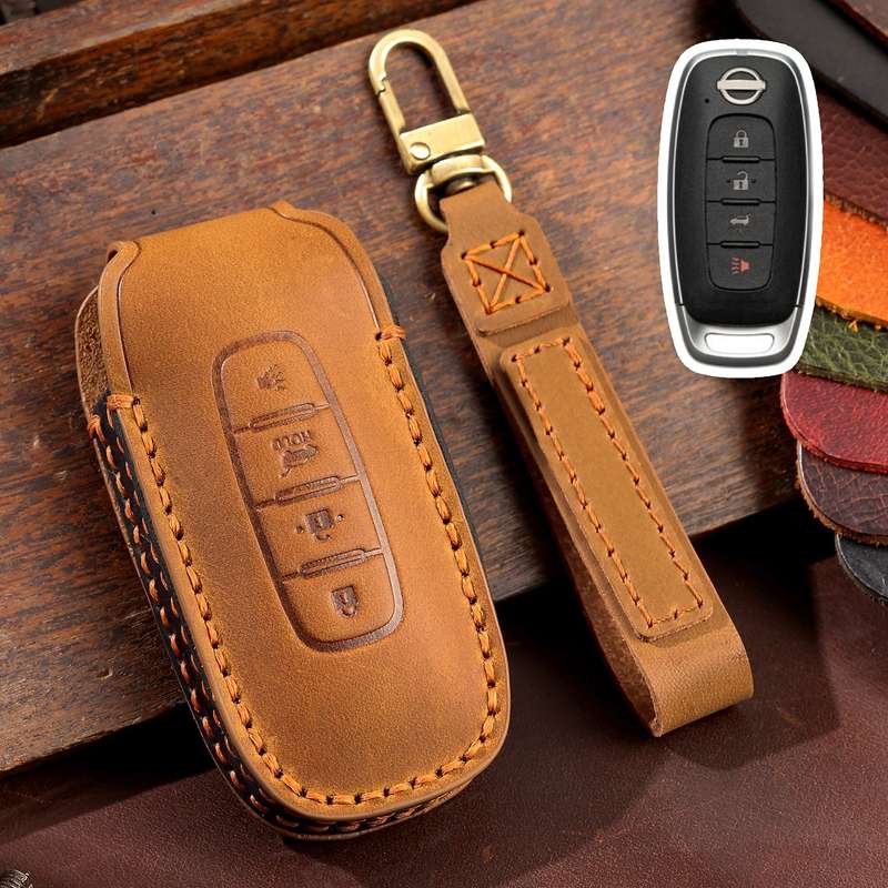 For Nissan Teana / Ariya 4-button Horn Hallmo Car Cowhide Leather Key Protective Cover Key Case(Blac