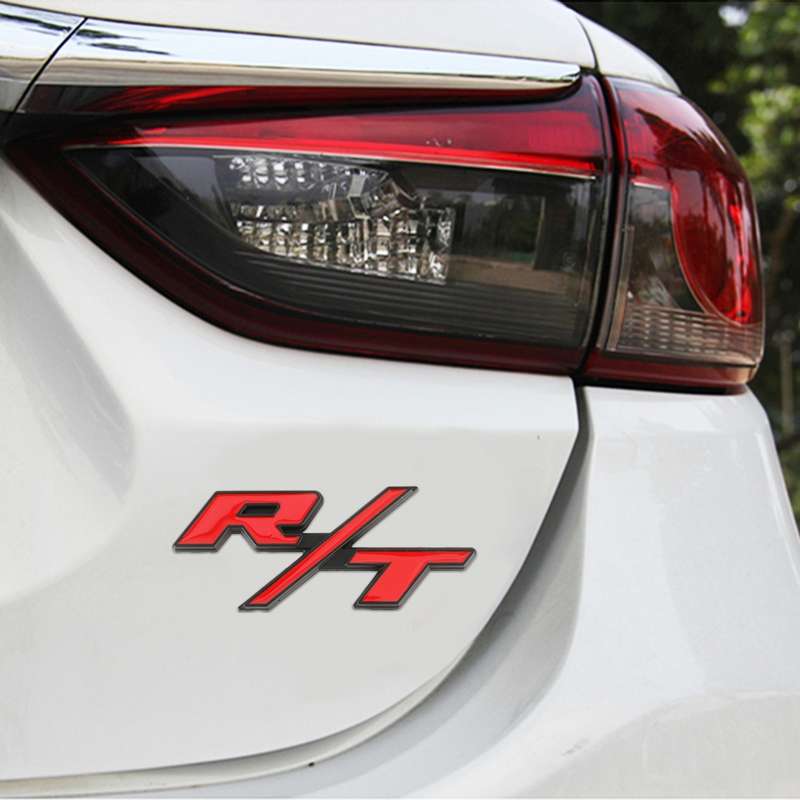 Car R / T Personalized Aluminum Alloy Decorative Stickers, Size:10.5 x 5cm (Black Red)
