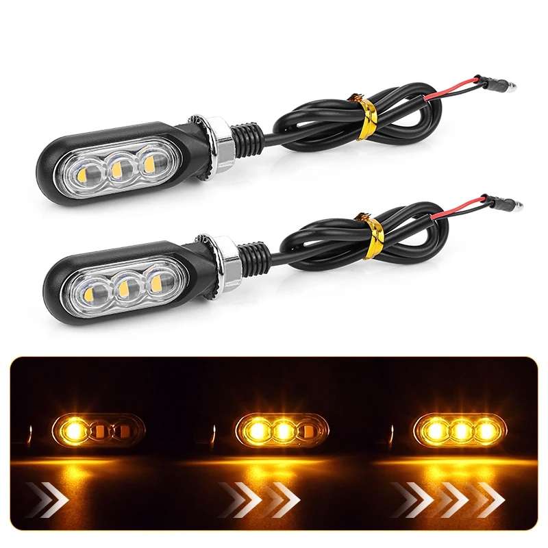 2pcs 12V 3LEDs Motorcycle Mini Water Turn Signal Light (Black)