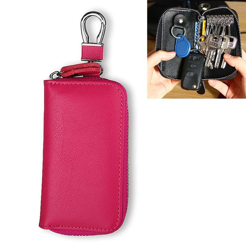 9092 Business Style Multifunctional Genuine Leather Zipper Car Key Bag(Coffee)