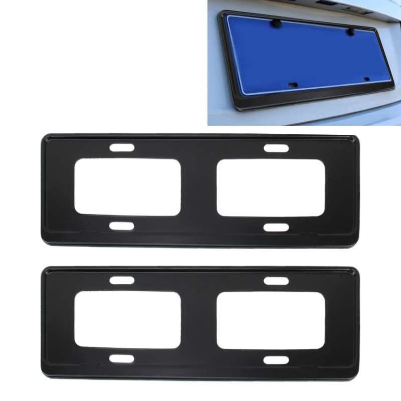 2 PCS Car License Plate Frames Stainless Steel License Plate Frame(Black)
