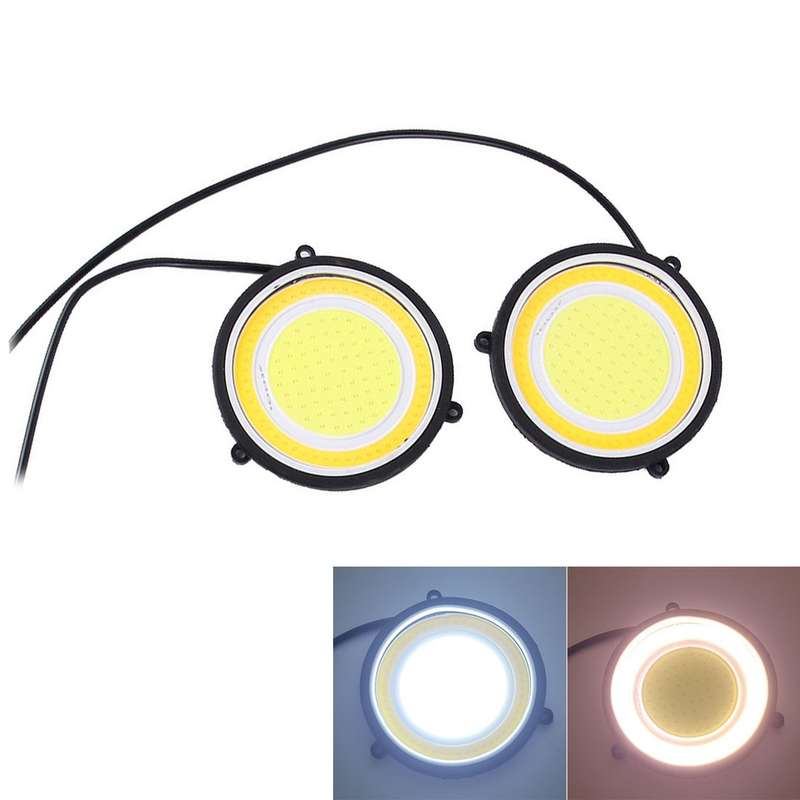 2 PCS DC 12V 10W 6000K Circular Car DRL Daytime Running Lights Lamp(White Light + Ice Blue Light)