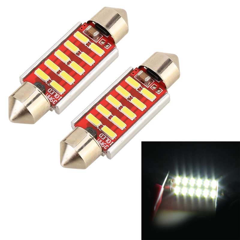 2 PCS DC 12V 2W 41MM 4014 Bicuspid Port No Decoding Car Dome Lamp LED Reading Light with 10 LED Ligh