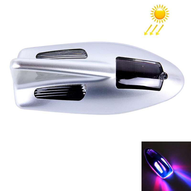 Solar Colorful Light Anti Collision Shark Fin Car Taillight LED Flash Warning Light Caution Light(Gr